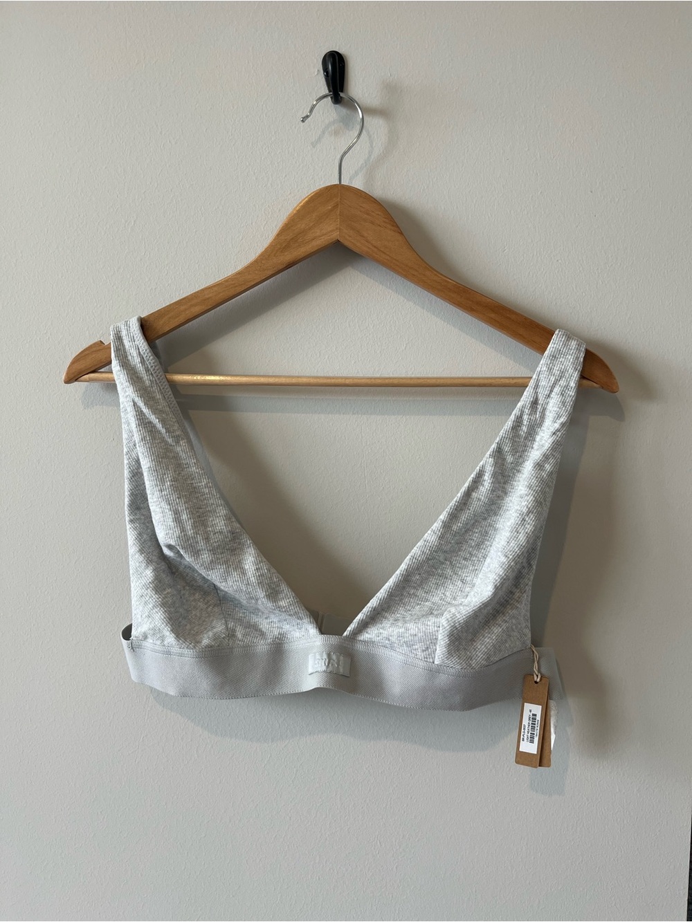 SKIMS Cotton Rib Plunge Bralette 4X NWT Light Heather Grey Color